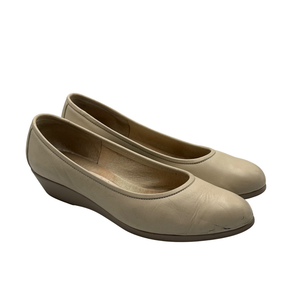 Comfort‎ by Rockport Women's 7N Beige Leather Wedge Flats Slip On Comfort Shoes
